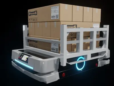Industrial 3D AGV Trolley - Omron Free low-poly 3D model