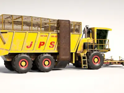  3D JPS Small loading wagon with harvester included Low-poly 3D model