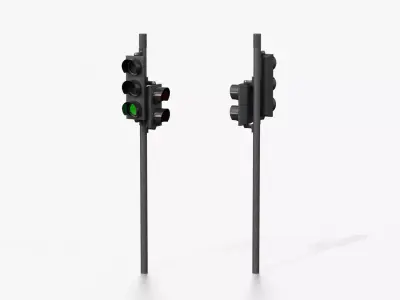 Traffic Light with Pole - Vehicle and Pedestrian Signal Heads 3D model