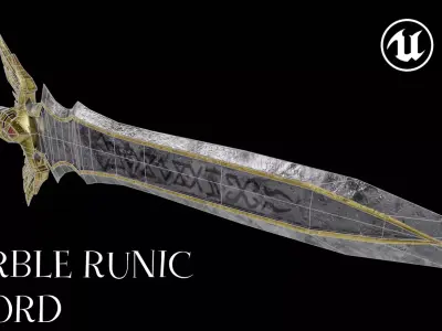 Fantasy Angelic Marble Sword Divine Runic Blade Game Ready Low-poly 3D model