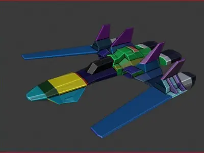 Spaceship colorful flying in air Free low-poly 3D model
