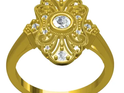 Antique Art Deco Engagement Ring 3D print model