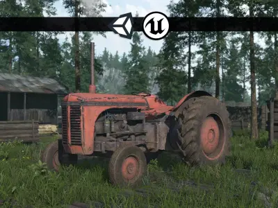 Old Farm Tractor - PBR and Game Ready Low-poly 3D model