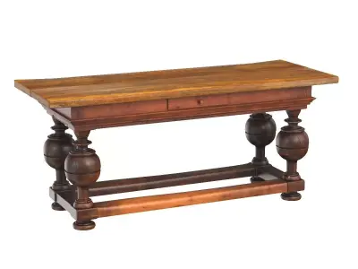 Antique Dutch Oak and Pine Ball Leg Table 3D model
