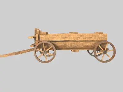 WOODEN CART Low-poly 3D model 16