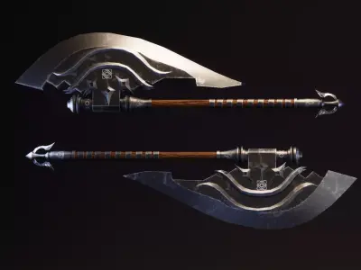 Stylized Fantasy Battle Axe - Game Ready Low Poly 3D Model Low-poly 3D model