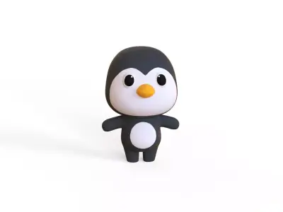 Cartoon Penguin - Chubby Animal Rigged Low-poly 3D model