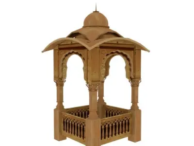 jharokha wooden gazebo with ornate design Low-poly 3D model