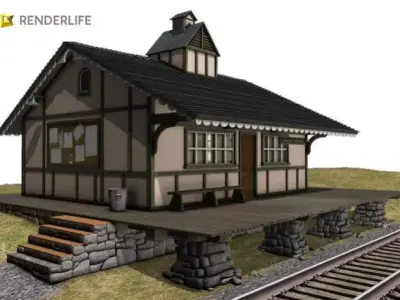 Rural train station 3D model