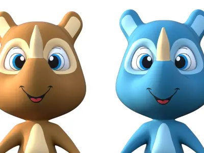 Cute Rhinoceros Cartoon Character model Low-poly 3D model