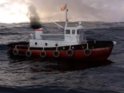 Tugboat tug boat in ocean 3D model