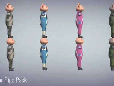 Military War Pigs Pack - 3D Lowpoly Soldiers Low-poly 3D model