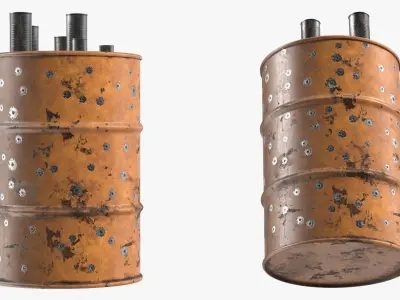 Rusty Oil Barrel with Cans on Top 3D model