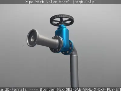 Pipe With Valve Wheel High-Poly  3D model