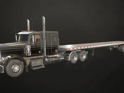 Flat Top Semi Truck Flatbed Trailer Low-poly 3D model