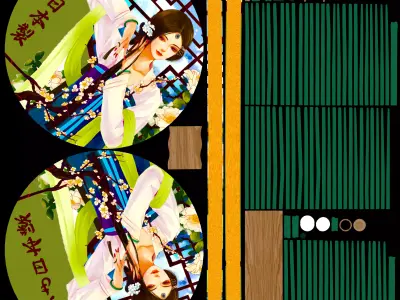 Chinese Silk Round Hand Fan Low-poly 3D model