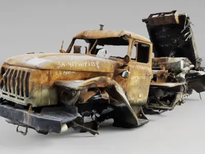 Destroyed BM-21 Grad or hailstorm multiple rocket launcher 3D model