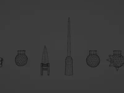 6 Low-poly Fist Medieval Fantasy Weapons For Games Low-poly Low-poly 3D model