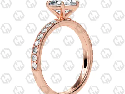 Ring 61 Asscher Shape milgrain pave set ring with Gems 3D print model