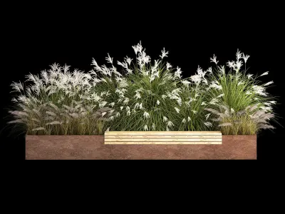 Flowerbed With Bushes In Rusty Flowerpots 1138 3D model