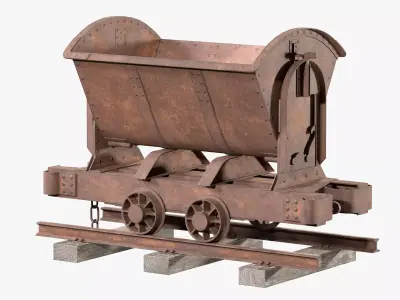 Mine Cart with Rails Low-poly 3D model
