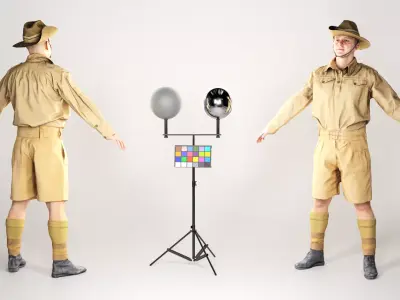 Australian infantryman character from WW2 in A-pose 165 Low-poly 3D model
