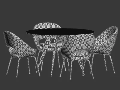 Dining Set table with four chairs and round table 3D model