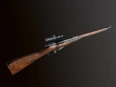 Mosin WW2 ussr Rifle with PU scope PBR Low-poly 3D model
