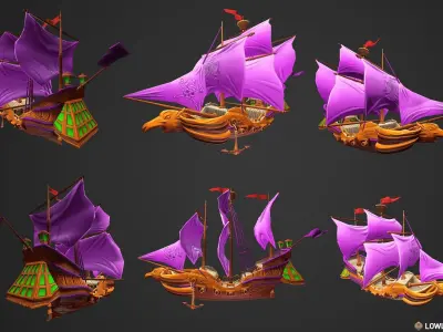 Stylized Pirate Ships Low-poly 3D model
