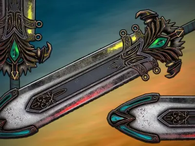 Fantasy Sword 25 With Scabbard 3D Model Low-poly 3D model