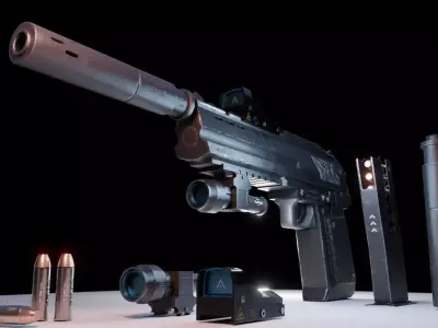 High Poly and Low Poly - Pistol Caliber 50 AE Low-poly 3D model