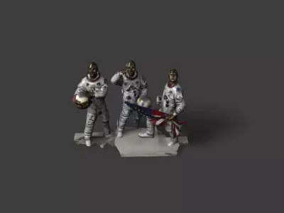 Apollo 11 astronauts statue Low-poly 3D model
