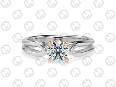Ring 229 Round shape split shank solitaire ring with Gems 3D print model