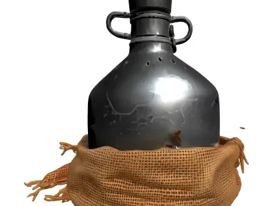Distressed Military Canteen with Bag Low-poly 3D model