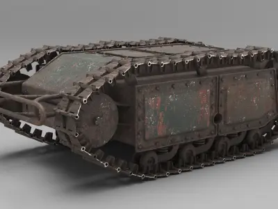 Old Military Engineering Explosive Crawler Rigged 3D model