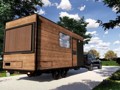 off grid house on wheels mobile home tiny house  vacation house  Low-poly 3D model