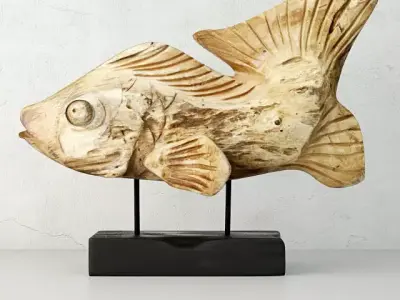 Hand Carved Driftwood Fish On Stand 3D model 3