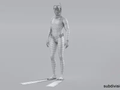 Scuba Freediver Animated HQ Editorial License 3D model