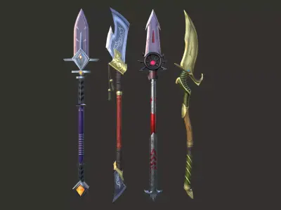 Long Handled Game Weapons Low-poly 3D model