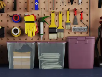 Professional Workshop Tools And Maintenance Pegboard Set 3D model