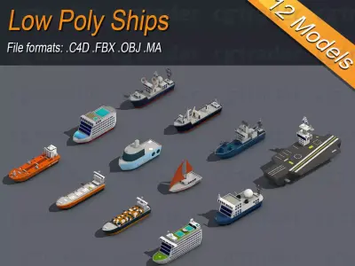 Low poly Ships pack 01 Isometric Low-poly 3D model