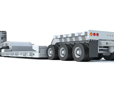 Heavy Truck with Lowboy Trailer 3D model purchase