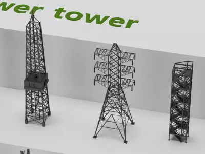 High Voltage Power Tower Pack Low-poly 3D model