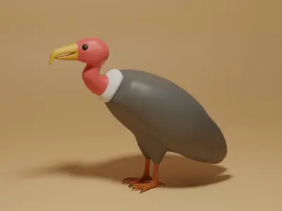 Cartoon Cute Brid Vulture Low-poly 3D model