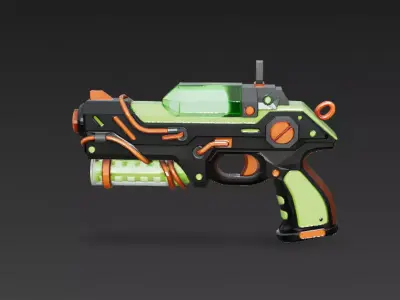 Cartoon Cyber Black Green Pistol 3D Model PBR Low-poly 3D model