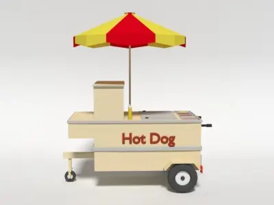 Low Poly Cartoon Hot Dog Cart Low-poly 3D model