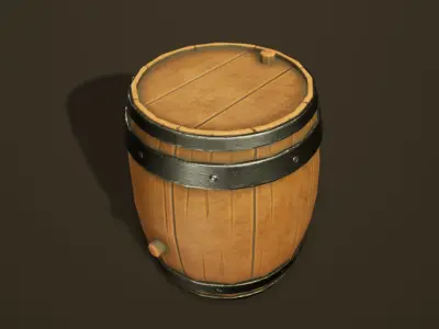 Stylized Western Wooden Barrel Low-poly 3D model