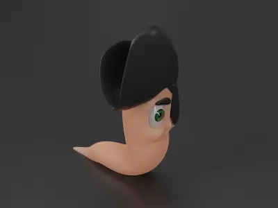 Cartoon Worm Pirate Character Low-poly 3D model
