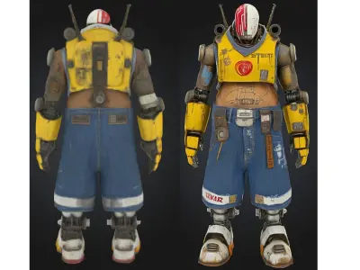 Urban Bot with Exposed Belly Low-poly 3D model