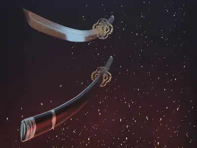 Katana swords flying in air - animation Low-poly 3D model